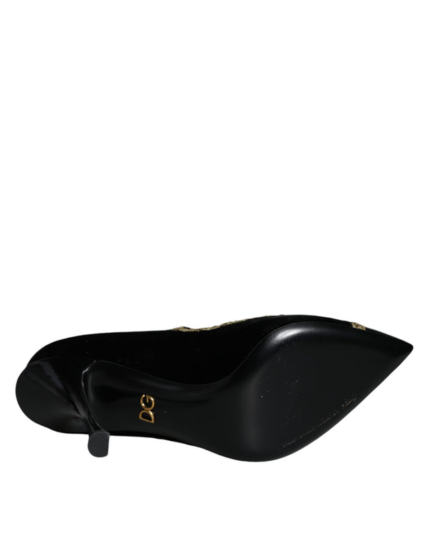 Schwarz Mary Janes Samt Gold Pumps Schuhe