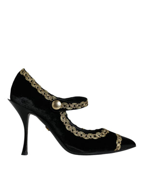 Schwarz Mary Janes Samt Gold Pumps Schuhe