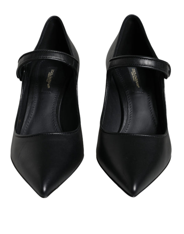 Schwarz Leder Logo Heels Mary Janes Pumps Schuhe