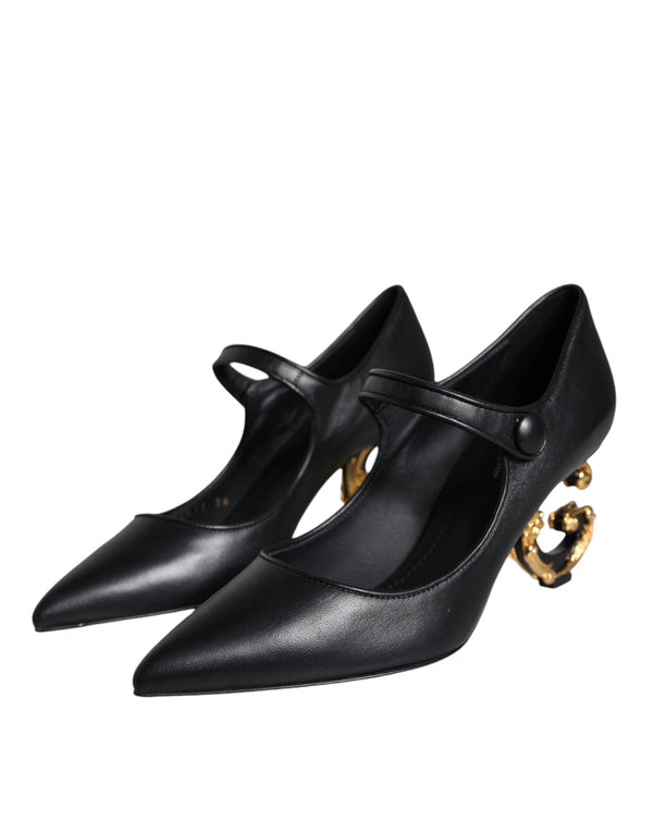 Schwarz Leder Logo Heels Mary Janes Pumps Schuhe