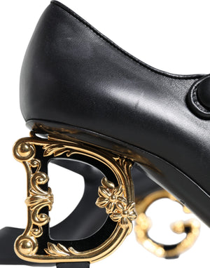Schwarz Leder Logo Heels Mary Janes Pumps Schuhe
