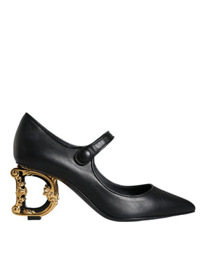 Schwarz Leder Logo Heels Mary Janes Pumps Schuhe