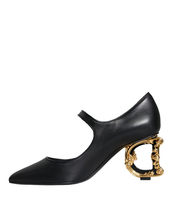 Schwarz Leder Logo Heels Mary Janes Pumps Schuhe