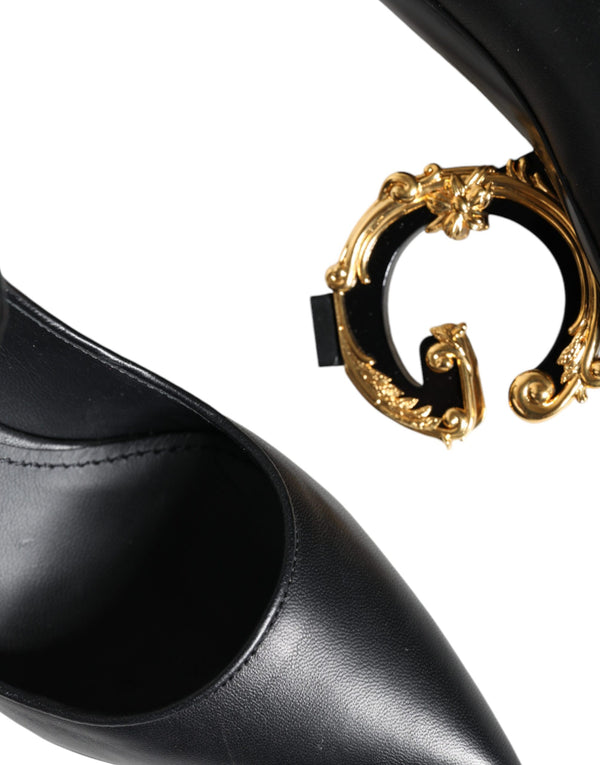 Schwarz Leder Logo Heels Mary Janes Pumps Schuhe
