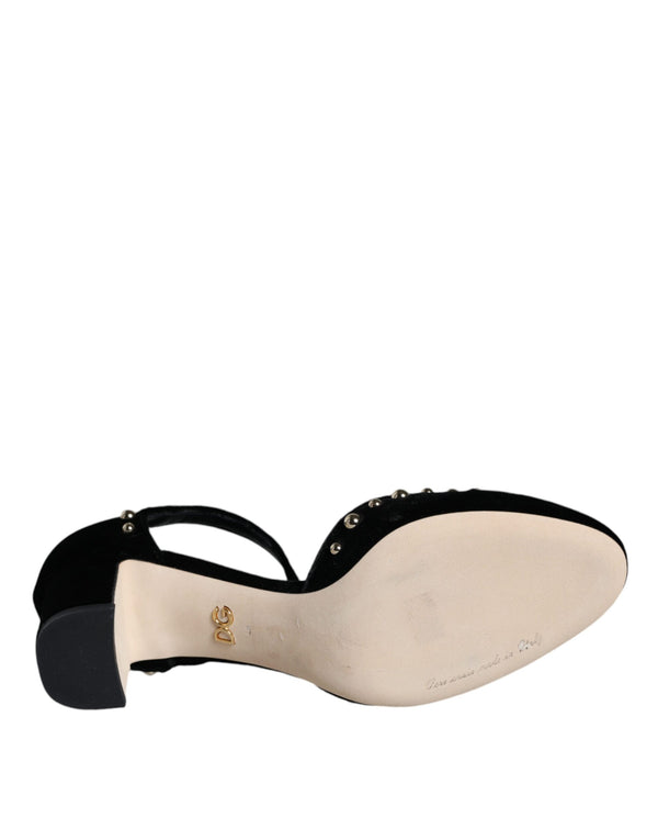 Schwarzer Samt Rosen Knöchelriemen Pumps Schuhe