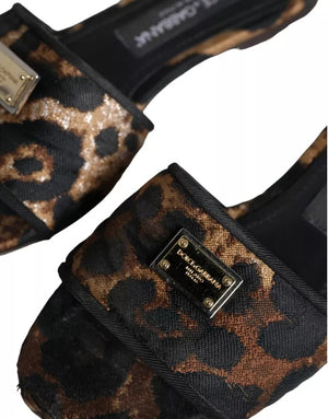 Braun Leopard Logo Slides Flats Sandalen Schuhe
