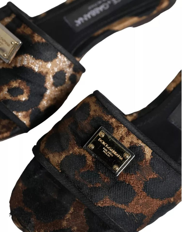 Braun Leopard Logo Slides Flats Sandalen Schuhe