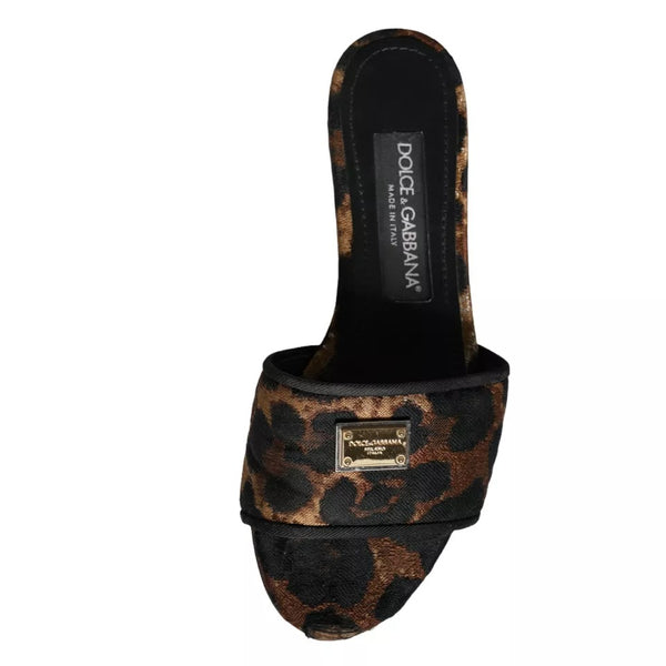 Braun Leopard Logo Slides Flats Sandalen Schuhe