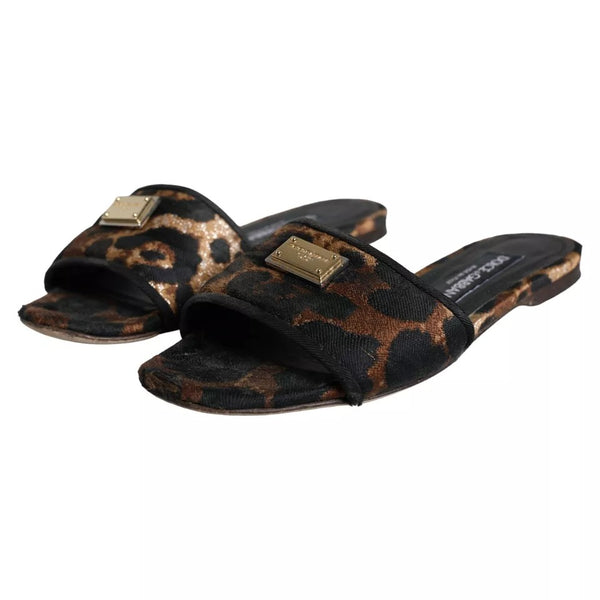 Braun Leopard Logo Slides Flats Sandalen Schuhe