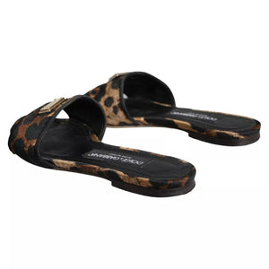 Braun Leopard Logo Slides Flats Sandalen Schuhe