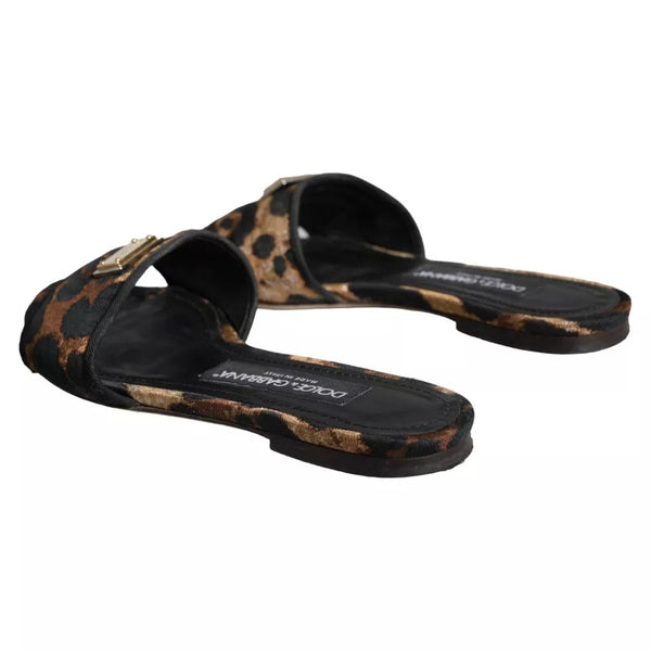Braun Leopard Logo Slides Flats Sandalen Schuhe