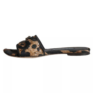 Braun Leopard Logo Slides Flats Sandalen Schuhe