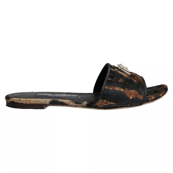 Braun Leopard Logo Slides Flats Sandalen Schuhe