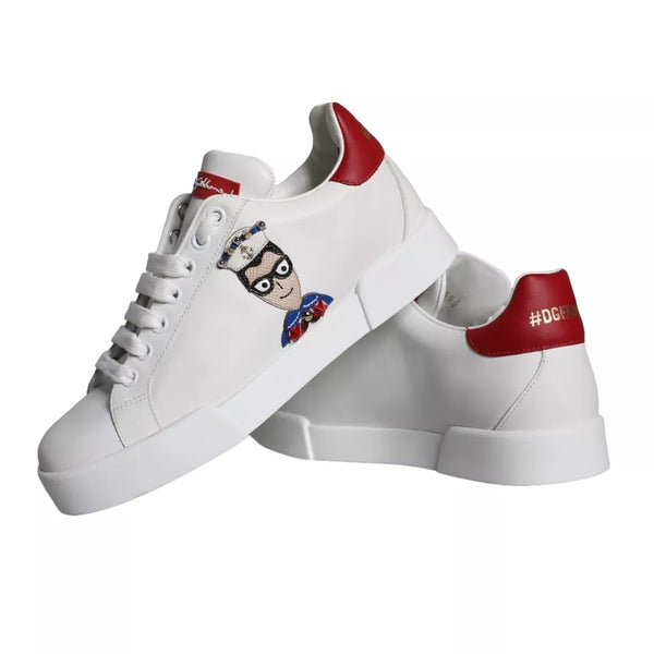 Weiß Patch Kalbsleder Nappa Portofino Turnschuhe Schuhe