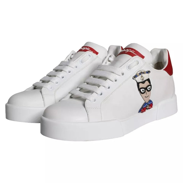 Weiß Patch Kalbsleder Nappa Portofino Turnschuhe Schuhe