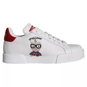 Weiß Patch Kalbsleder Nappa Portofino Turnschuhe Schuhe