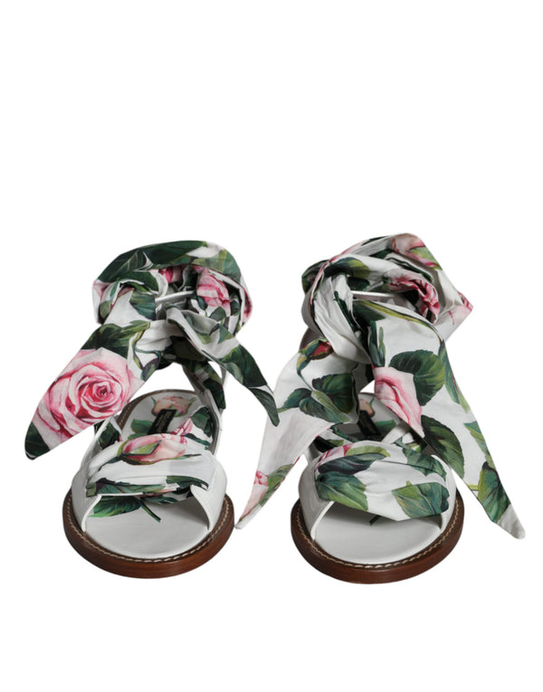 Multicolor Floral Print Ankle Wrap Sandalen Schuhe
