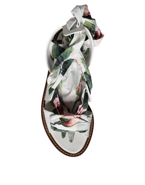 Multicolor Floral Print Ankle Wrap Sandalen Schuhe