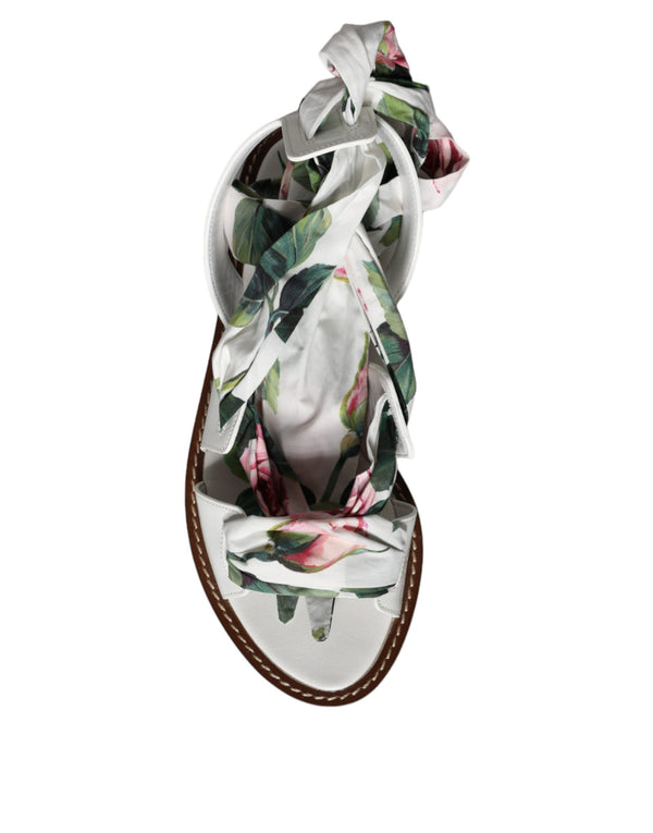 Multicolor Floral Print Ankle Wrap Sandalen Schuhe