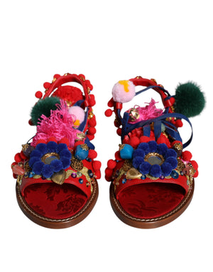 Multicolor Pom Pom Pelz Wrap Sandalen Schuhe