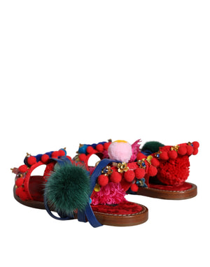 Multicolor Pom Pom Pelz Wrap Sandalen Schuhe