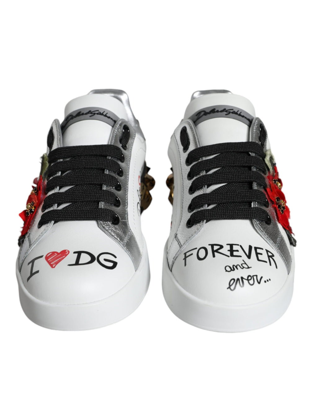 Weiß Leder Floral Nieten Turnschuhe Schuhe