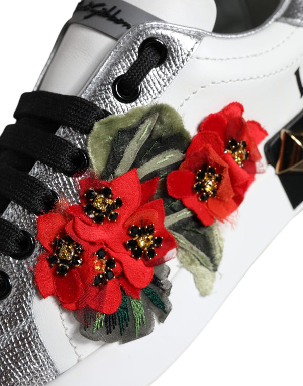 Weiß Leder Floral Nieten Turnschuhe Schuhe