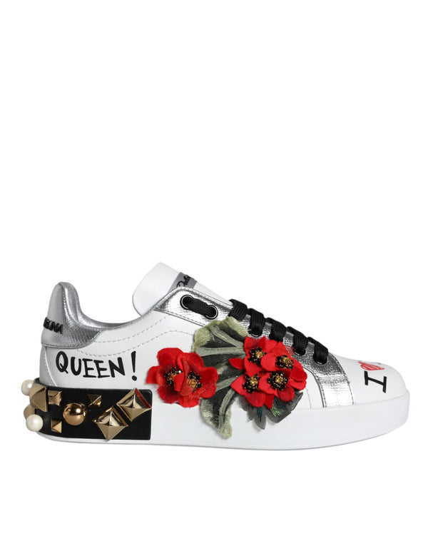 Weiß Leder Floral Nieten Turnschuhe Schuhe
