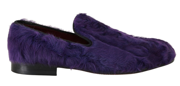 Lila Schafspelz Leder Loafers