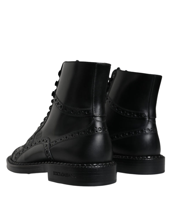 Schwarze Leder Schnürstiefel mit mittlerer Wade