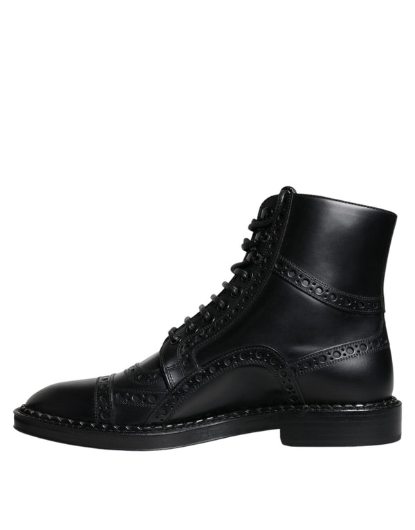 Schwarze Leder Schnürstiefel mit mittlerer Wade