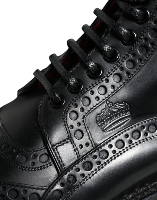 Schwarze Leder Schnürstiefel mit mittlerer Wade