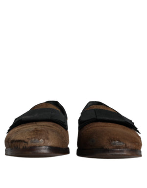 Braune Kalbshaar Leder Loafers Formelle Anzugschuhe