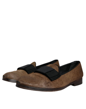 Braune Kalbshaar Leder Loafers Formelle Anzugschuhe
