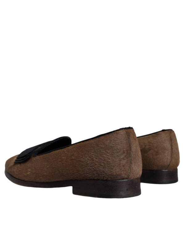 Braune Kalbshaar Leder Loafers Formelle Anzugschuhe