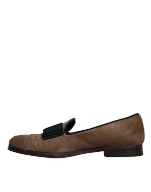 Braune Kalbshaar Leder Loafers Formelle Anzugschuhe
