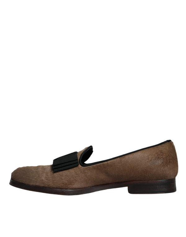 Braune Kalbshaar Leder Loafers Formelle Anzugschuhe