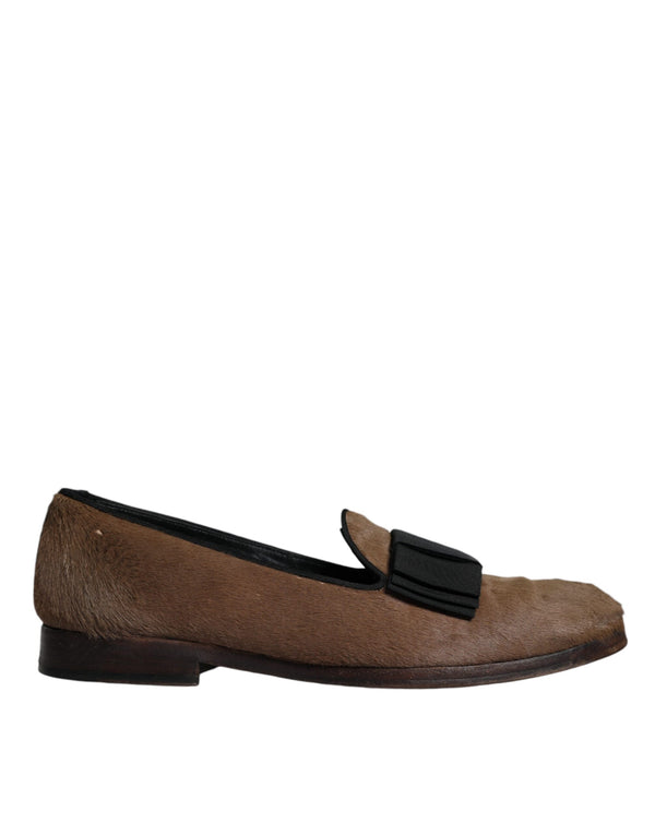 Braune Kalbshaar Leder Loafers Formelle Anzugschuhe