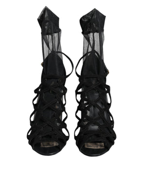 Schwarz Tüll Stretch Heels Sandalen Schuhe