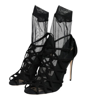 Schwarz Tüll Stretch Heels Sandalen Schuhe