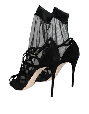 Schwarz Tüll Stretch Heels Sandalen Schuhe
