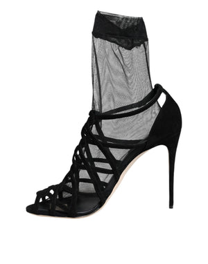 Schwarz Tüll Stretch Heels Sandalen Schuhe