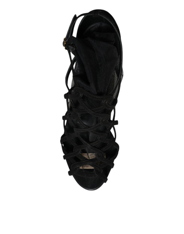 Schwarz Tüll Stretch Heels Sandalen Schuhe