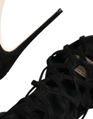 Schwarz Tüll Stretch Heels Sandalen Schuhe
