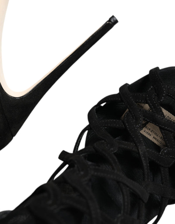 Schwarz Tüll Stretch Heels Sandalen Schuhe
