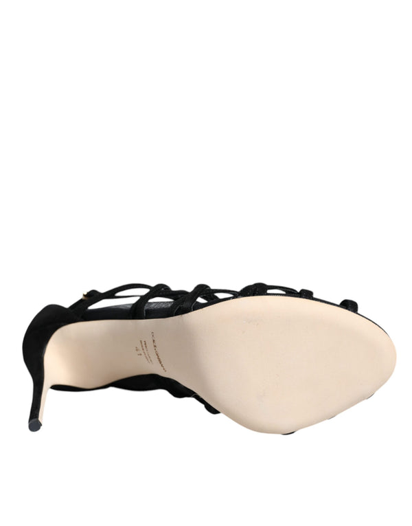 Schwarz Tüll Stretch Heels Sandalen Schuhe