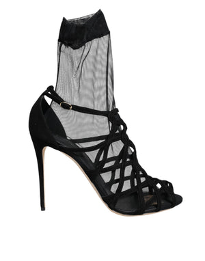 Schwarz Tüll Stretch Heels Sandalen Schuhe