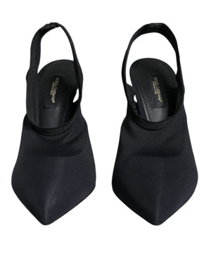 Schwarze Jersey Stretch Heels Slingback Schuhe