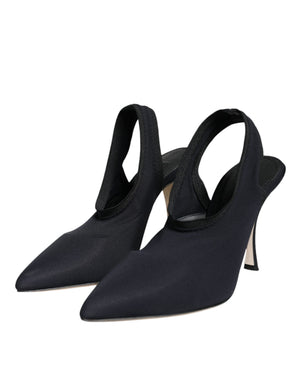 Schwarze Jersey Stretch Heels Slingback Schuhe