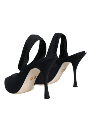 Schwarze Jersey Stretch Heels Slingback Schuhe